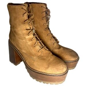 Free People‎ High Point Platform Boots Tan Suede Lace-Up Chunky Heel EU 40 US 10